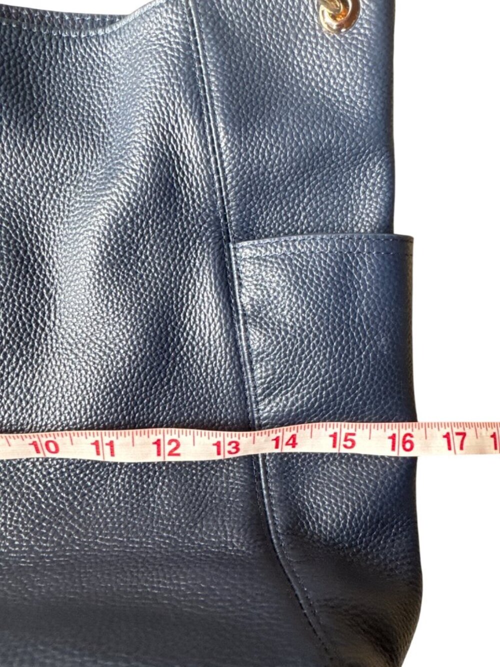 LAGGO Navy Pebbled Leather Hobo Shoulder Bag Gold Tone Hardware Tassel Tote - Picture 9 of 12